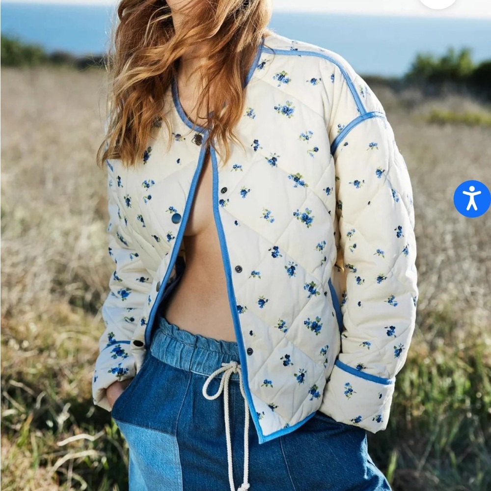 Electric & Rose Cream Blue Puffer Jacket with Star Pattern